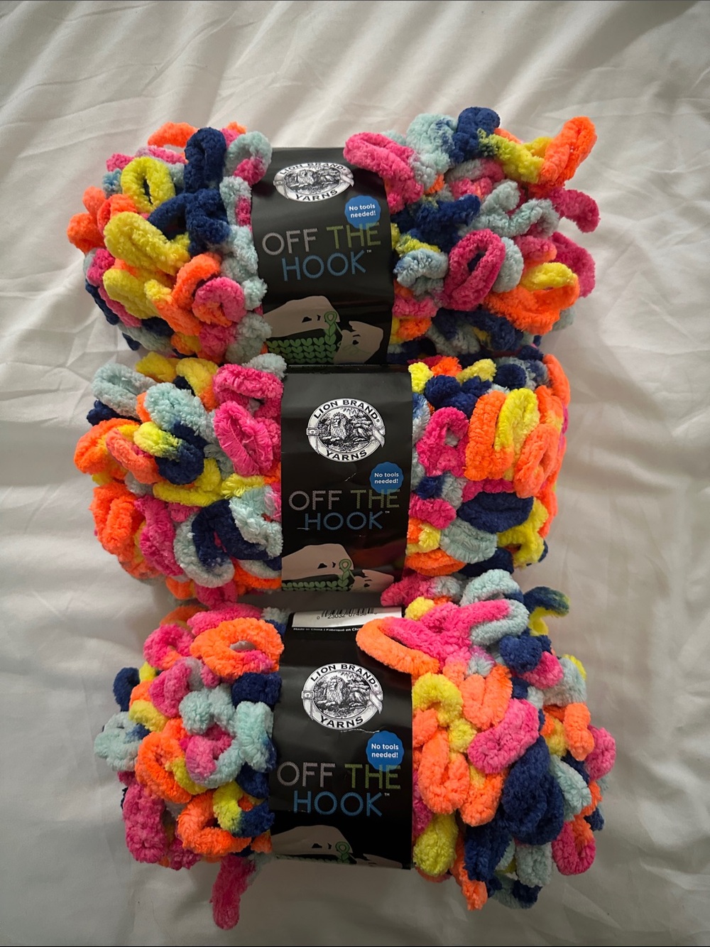 Lion Brand Off The Hook Multicolor Kids Loop Yarn - Bright Neon